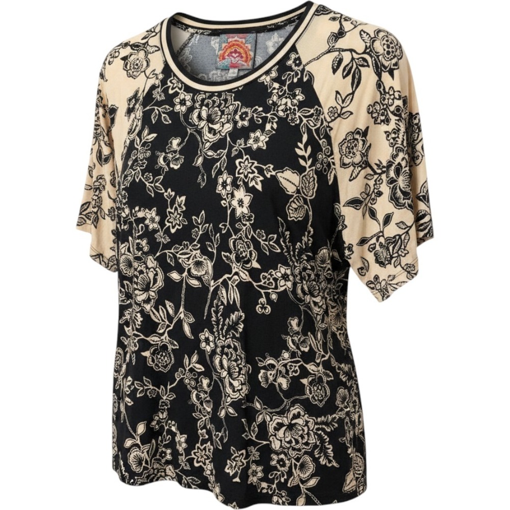 Johnny Was Los Angeles Floral Raglan Sleeve Tee Black Cream XL T19524-6
